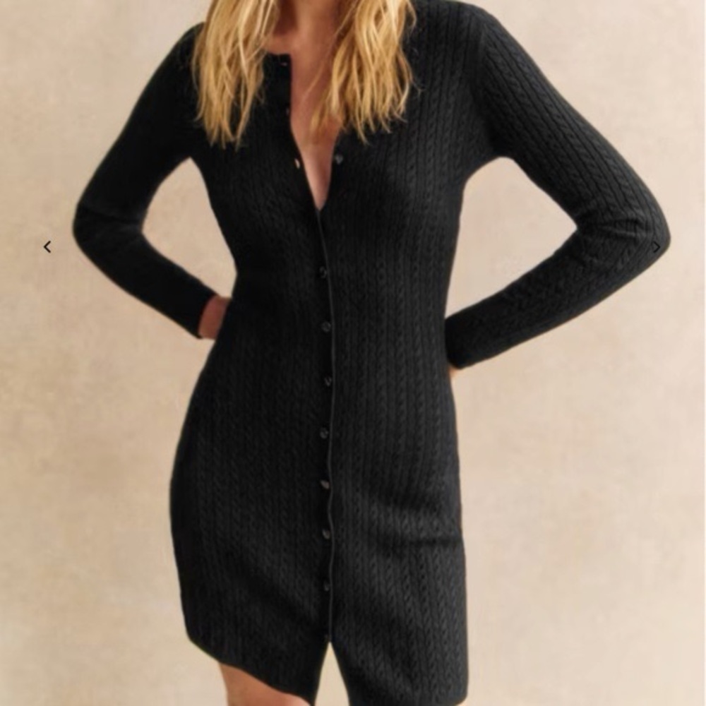 Sezane Black Long Sleeve Knit Clemence Dress- Size S
